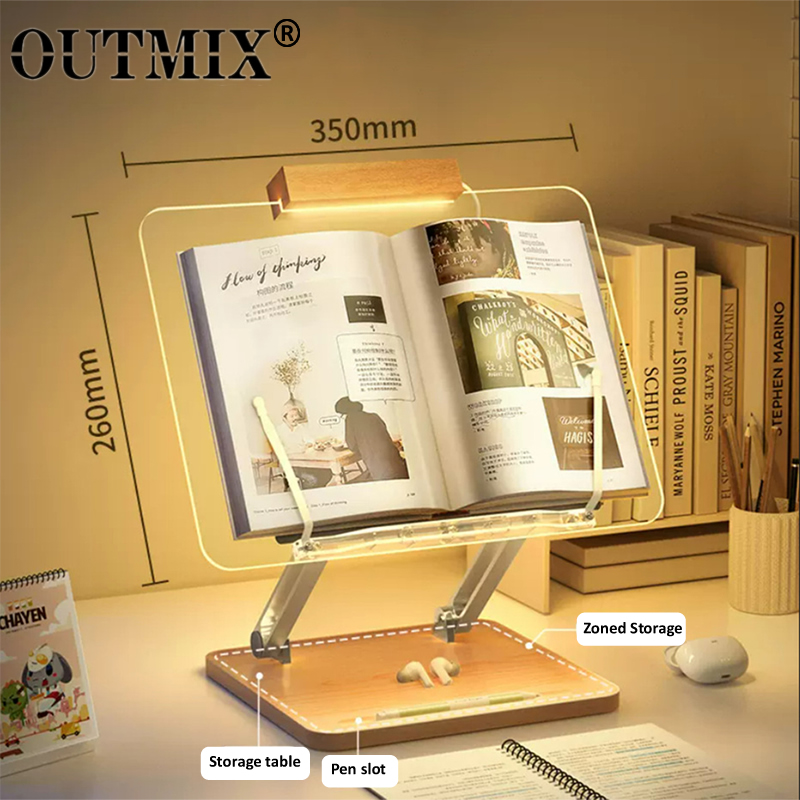 Laptop Ergonomic Accessories - Stand Baca Kayu dengan Lampu Akrilik